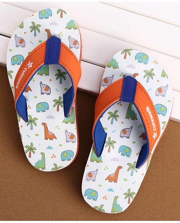 Cute Walk by Babyhug Slip On Flip Flops with Dino Print - White