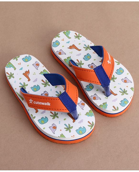Cute Walk by Babyhug Slip On Flip Flops with Dino Print - White