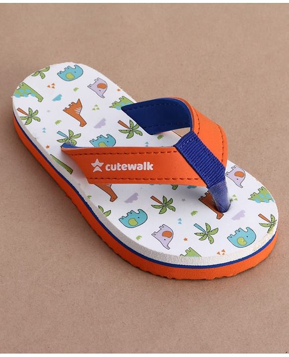 Cute Walk by Babyhug Slip On Flip Flops with Dino Print - White