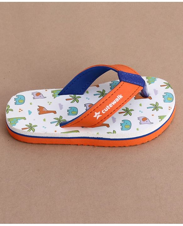 Cute Walk by Babyhug Slip On Flip Flops with Dino Print - White