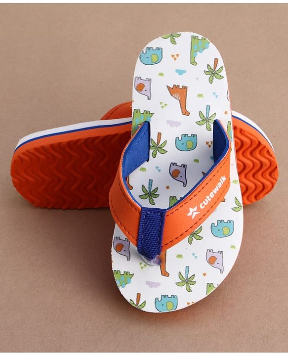 Cute Walk by Babyhug Slip On Flip Flops with Dino Print - White