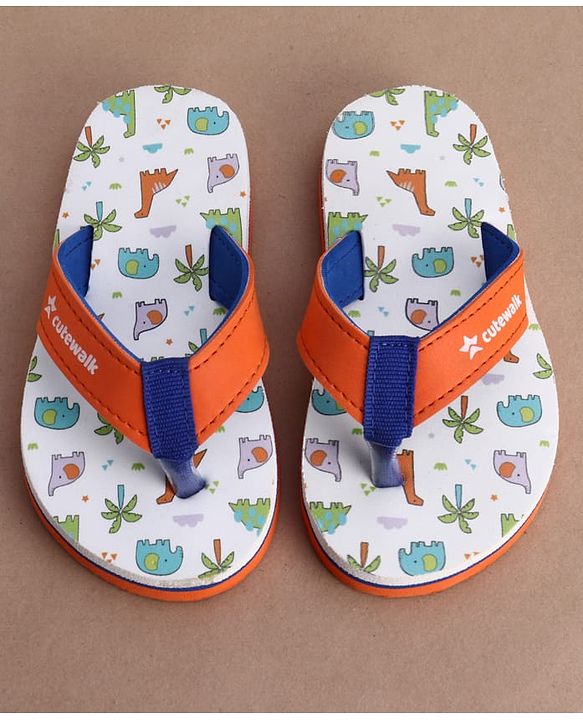 Cute Walk by Babyhug Slip On Flip Flops with Dino Print - White