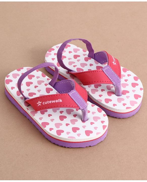 Cute Walk by Babyhug Back Strap Hearts Printed Flip Flops - Pink