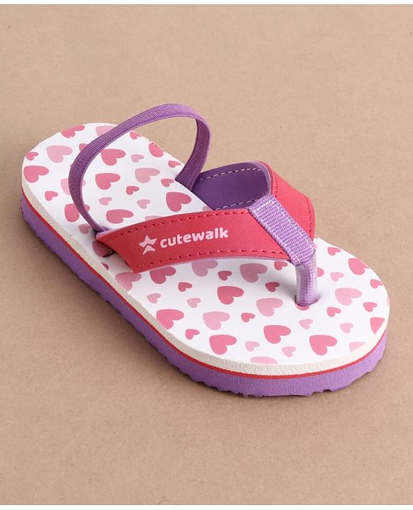 Cute Walk by Babyhug Back Strap Hearts Printed Flip Flops - Pink