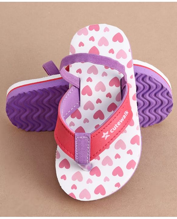 Cute Walk by Babyhug Back Strap Hearts Printed Flip Flops - Pink
