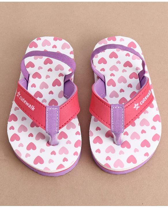 Cute Walk by Babyhug Back Strap Hearts Printed Flip Flops - Pink