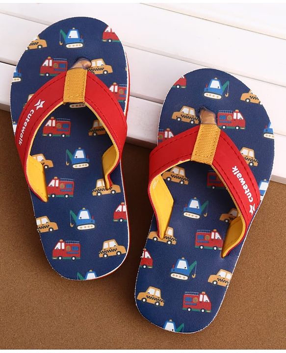 Cute Walk by Babyhug Flip Flops with Vehicle Print - Navy Blue