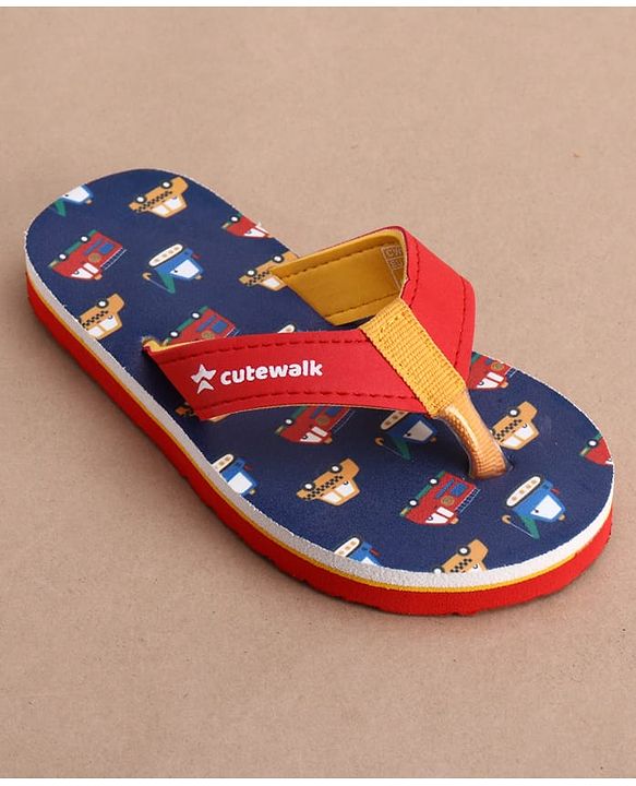 Cute Walk by Babyhug Flip Flops with Vehicle Print - Navy Blue