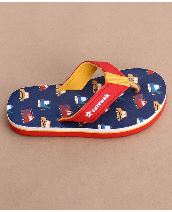 Cute Walk by Babyhug Flip Flops with Vehicle Print - Navy Blue