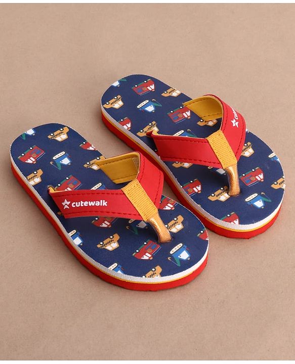 Cute Walk by Babyhug Flip Flops with Vehicle Print - Navy Blue