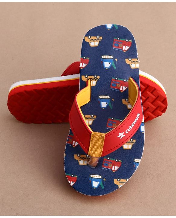 Cute Walk by Babyhug Flip Flops with Vehicle Print - Navy Blue