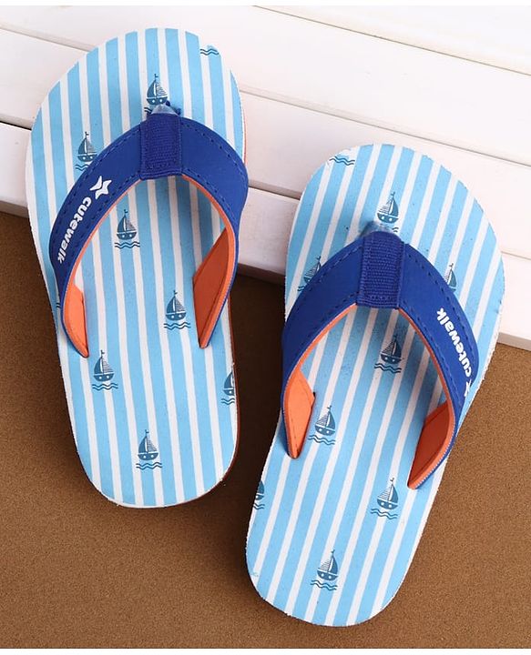 Cute Walk by Babyhug Flip Flops with Boat Print - Light Blue