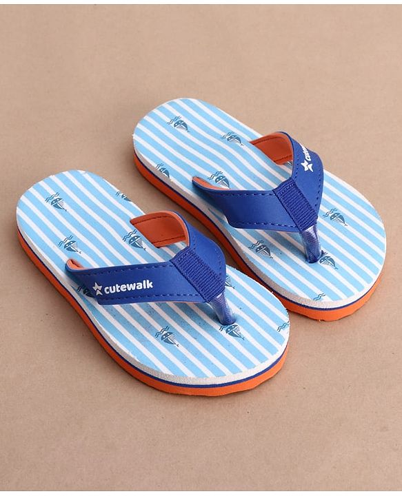 Cute Walk by Babyhug Flip Flops with Boat Print - Light Blue