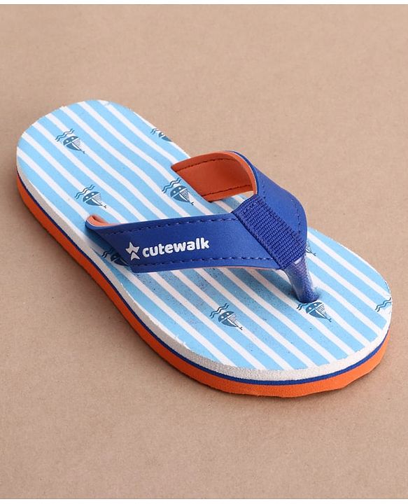 Cute Walk by Babyhug Flip Flops with Boat Print - Light Blue