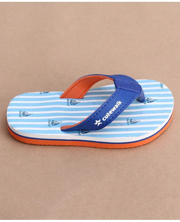 Cute Walk by Babyhug Flip Flops with Boat Print - Light Blue