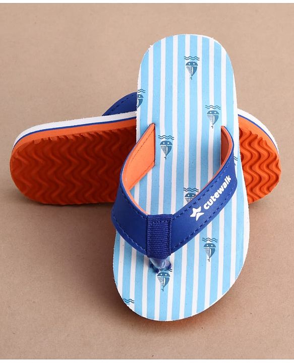 Cute Walk by Babyhug Flip Flops with Boat Print - Light Blue