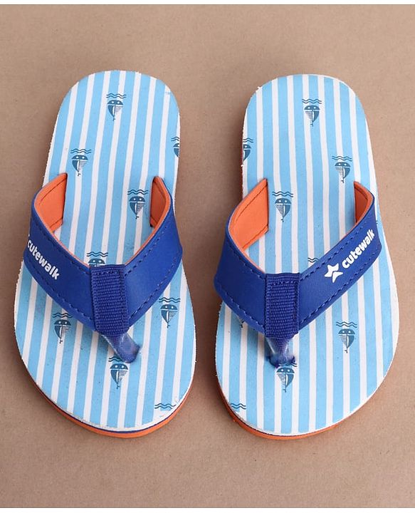 Cute Walk by Babyhug Flip Flops with Boat Print - Light Blue