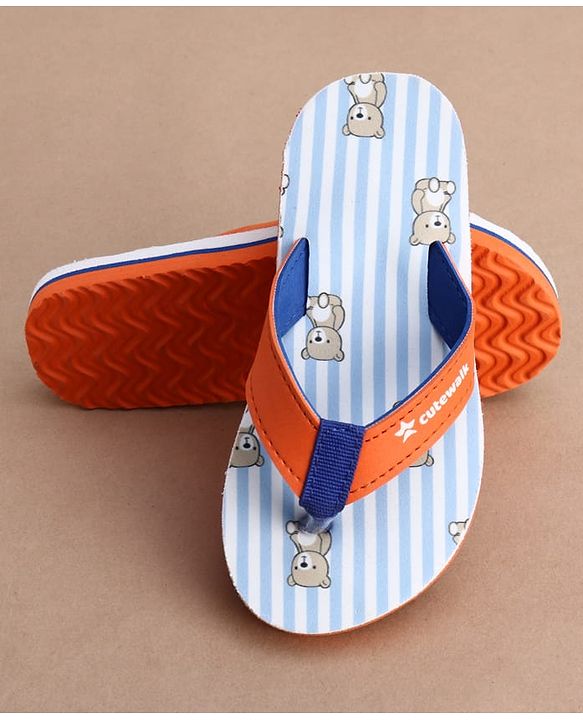 Cute Walk by Babyhug Flip Flops with Teddy Print - Orange