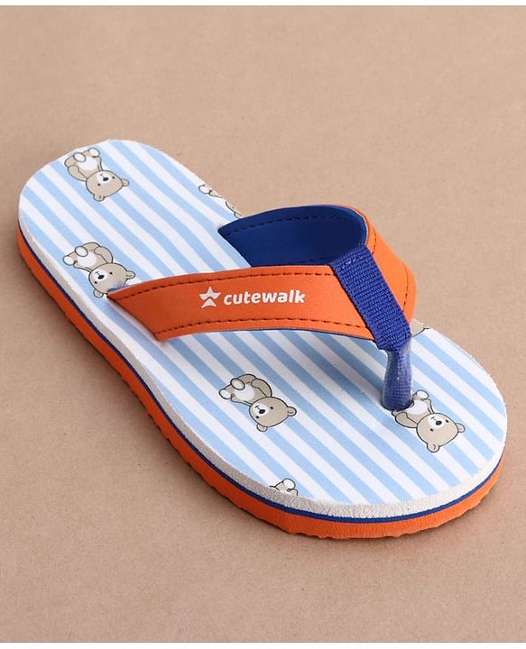 Cute Walk by Babyhug Flip Flops with Teddy Print - Orange