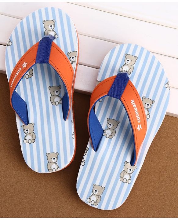 Cute Walk by Babyhug Flip Flops with Teddy Print - Orange
