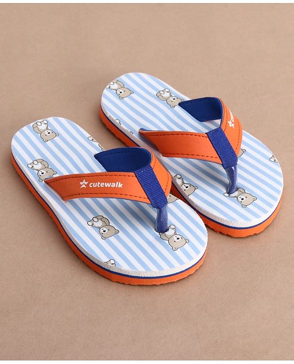 Cute Walk by Babyhug Flip Flops with Teddy Print - Orange