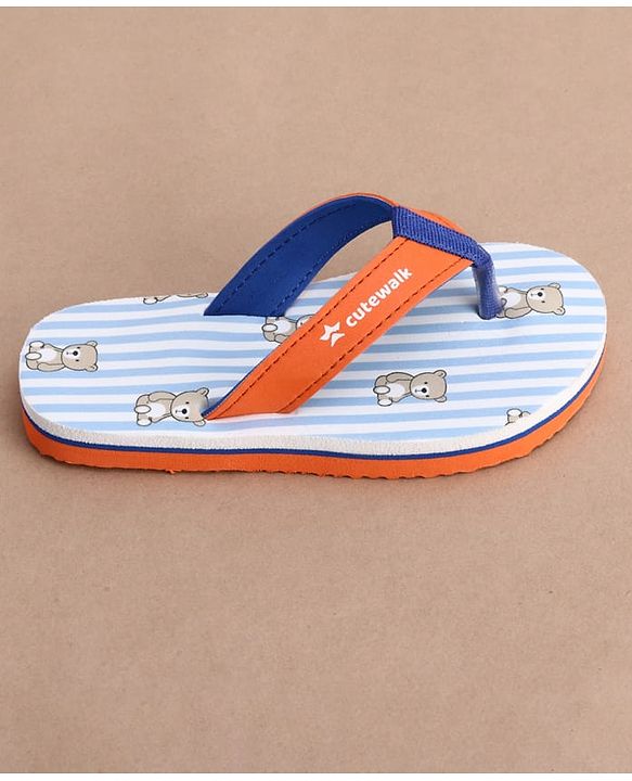 Cute Walk by Babyhug Flip Flops with Teddy Print - Orange