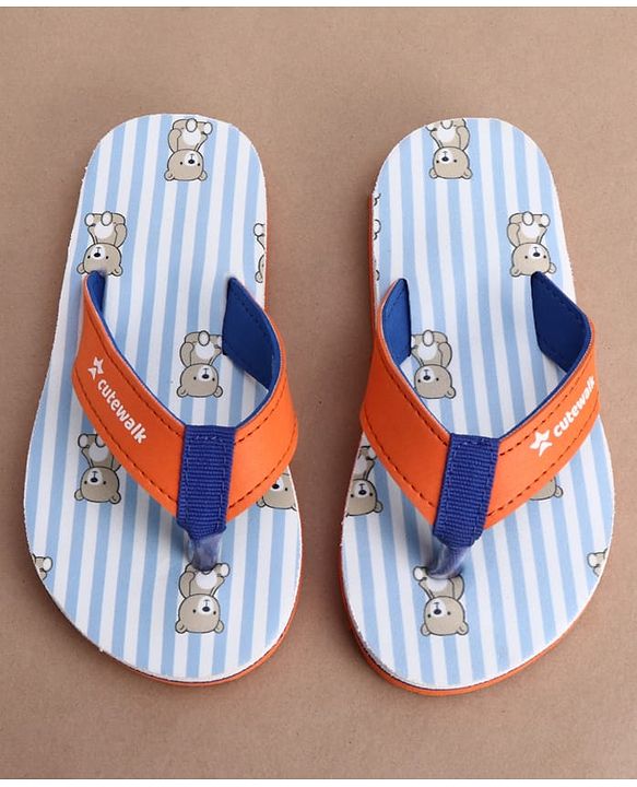 Cute Walk by Babyhug Flip Flops with Teddy Print - Orange