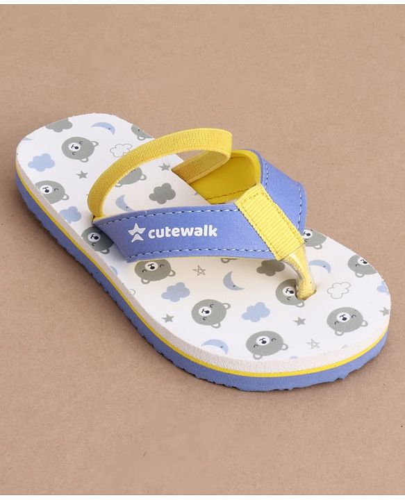 Cute Walk by Babyhug Back Strap Bear Printed Flip Flops - White & Blue