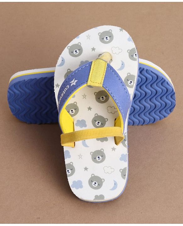 Cute Walk by Babyhug Back Strap Bear Printed Flip Flops - White & Blue