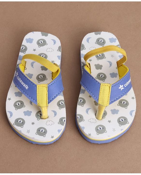 Cute Walk by Babyhug Back Strap Bear Printed Flip Flops - White & Blue