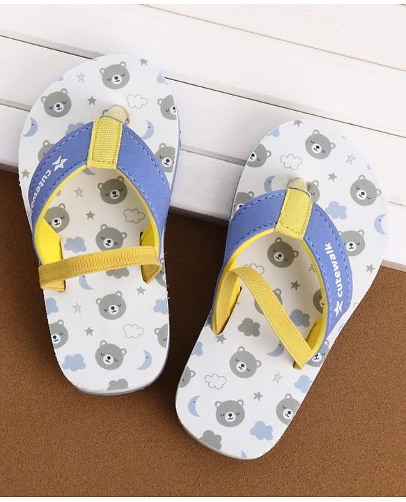 Cute Walk by Babyhug Back Strap Bear Printed Flip Flops - White & Blue