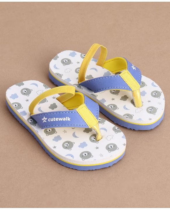 Cute Walk by Babyhug Back Strap Bear Printed Flip Flops - White & Blue