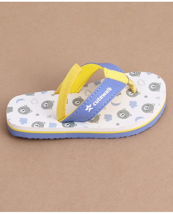Cute Walk by Babyhug Back Strap Bear Printed Flip Flops - White & Blue