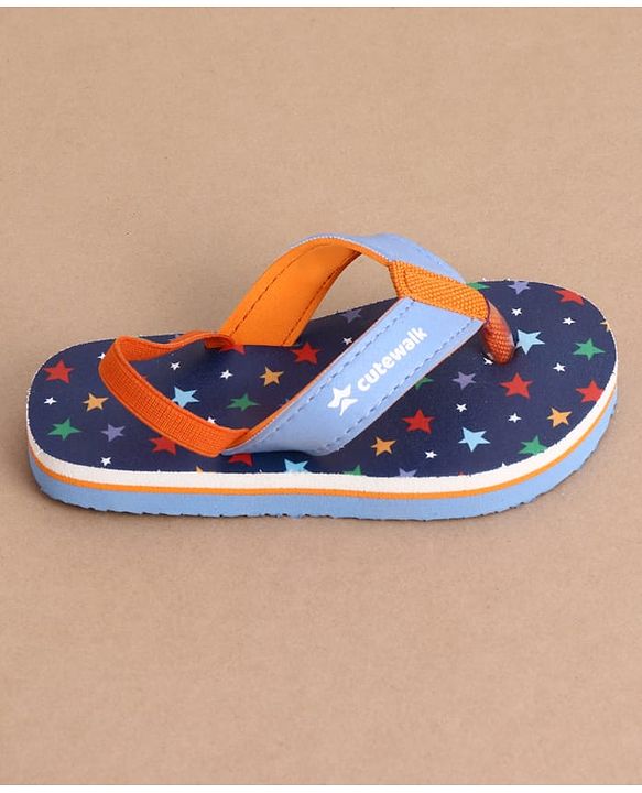 Cute Walk by Babyhug Back Strap Star Printed Flip Flops - Navy Blue