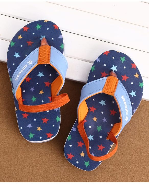 Cute Walk by Babyhug Back Strap Star Printed Flip Flops - Navy Blue