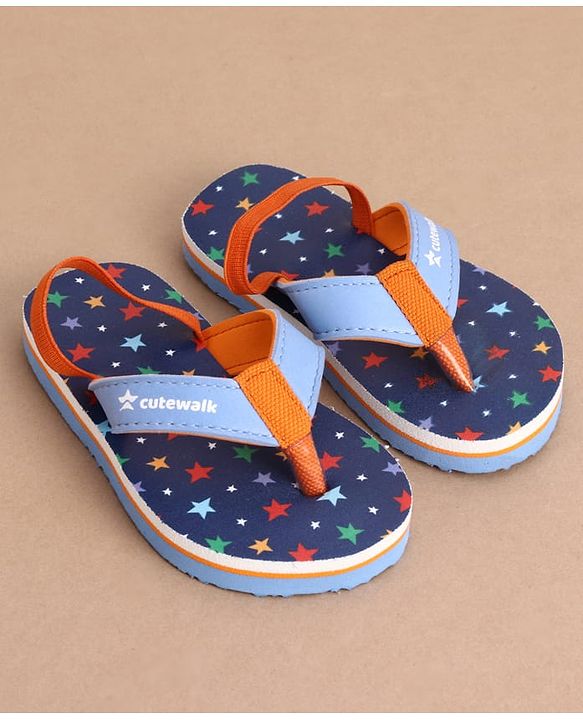 Cute Walk by Babyhug Back Strap Star Printed Flip Flops - Navy Blue