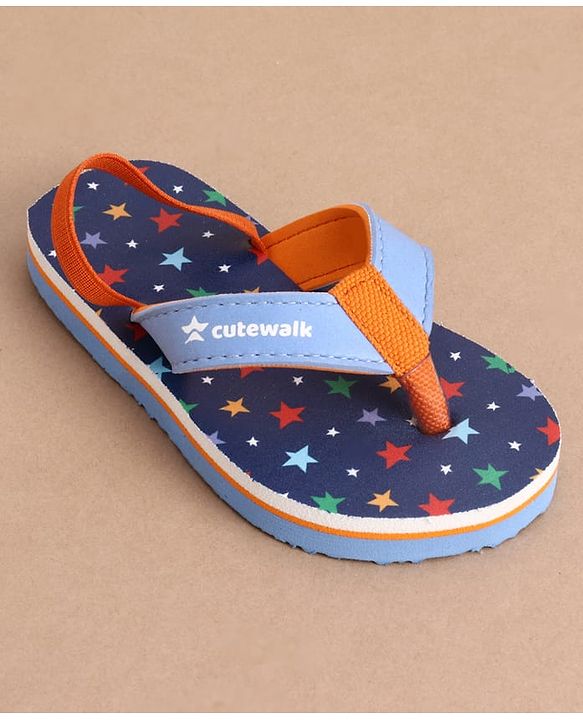 Cute Walk by Babyhug Back Strap Star Printed Flip Flops - Navy Blue