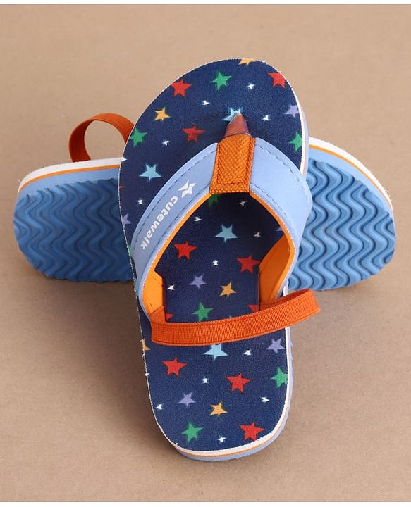 Cute Walk by Babyhug Back Strap Star Printed Flip Flops - Navy Blue