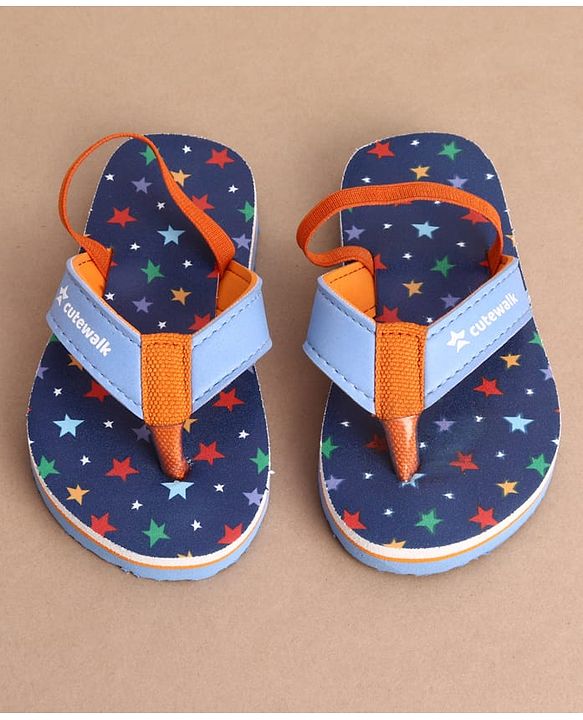 Cute Walk by Babyhug Back Strap Star Printed Flip Flops - Navy Blue