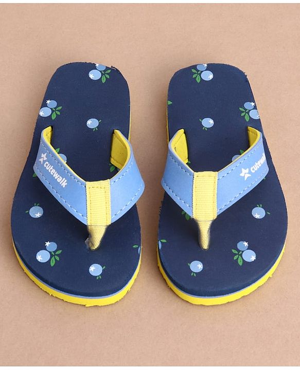 Cute Walk by Babyhug Slip On Cherry Printed Flip Flops - Navy Blue