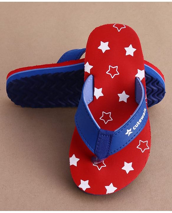 Cute Walk by Babyhug Flip Flops with Star Print - Red