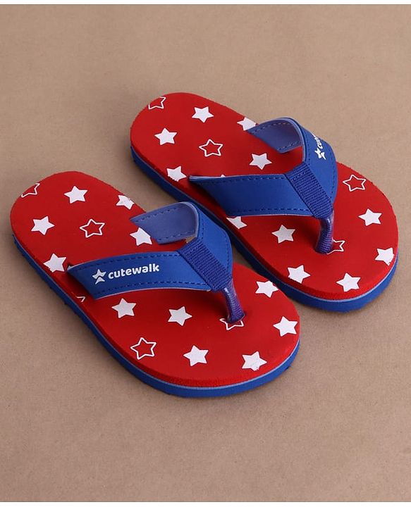 Cute Walk by Babyhug Flip Flops with Star Print - Red