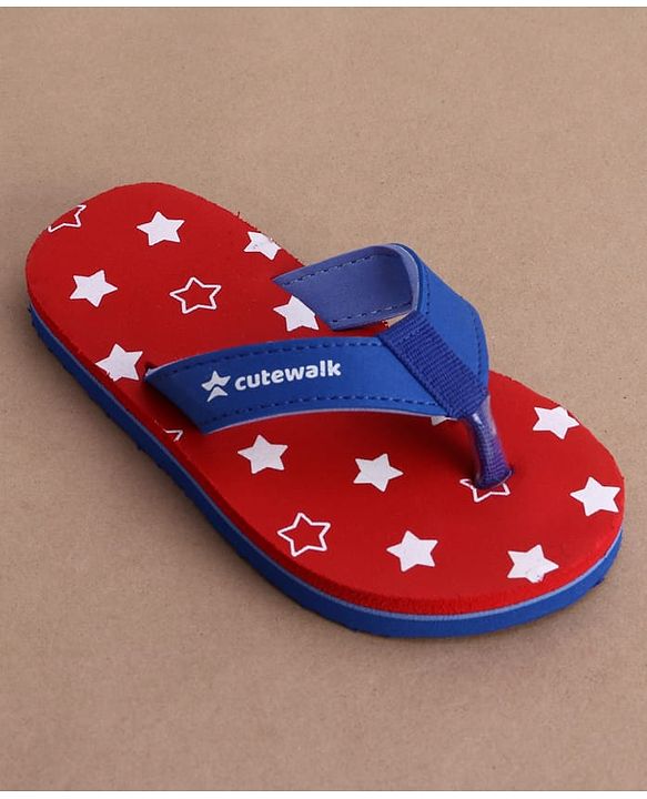 Cute Walk by Babyhug Flip Flops with Star Print - Red