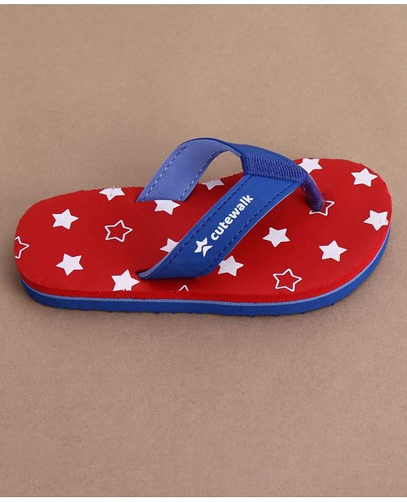 Cute Walk by Babyhug Flip Flops with Star Print - Red