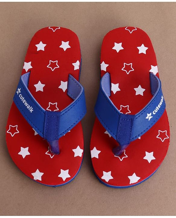 Cute Walk by Babyhug Flip Flops with Star Print - Red