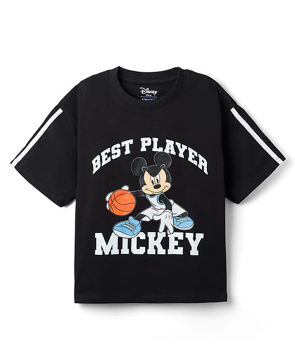 Pine Kids Disney 100% Cotton Knit Half Sleeves T-Shirt & Shorts Set With Mickey Mouse Graphic - Black