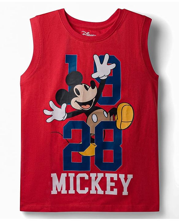 Pine Kids Disney Single Jersey Knit Sleeveless T-Shirt & Shorts Set with Mickey Mouse Graphics - Red