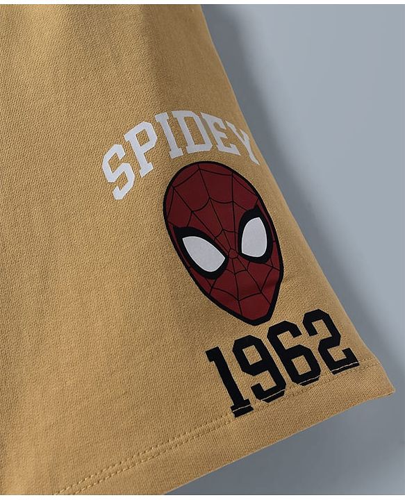 Pine Kids Marvel 100% Cotton Knit Sleeveless Tank T-Shirt & Shorts Set With Spider Man Graphic - Khaki