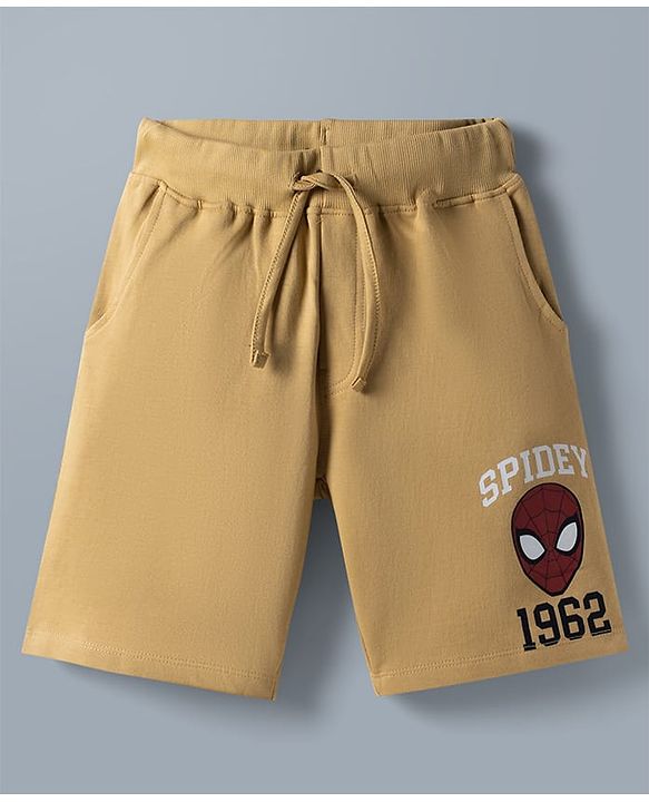 Pine Kids Marvel 100% Cotton Knit Sleeveless Tank T-Shirt & Shorts Set With Spider Man Graphic - Khaki