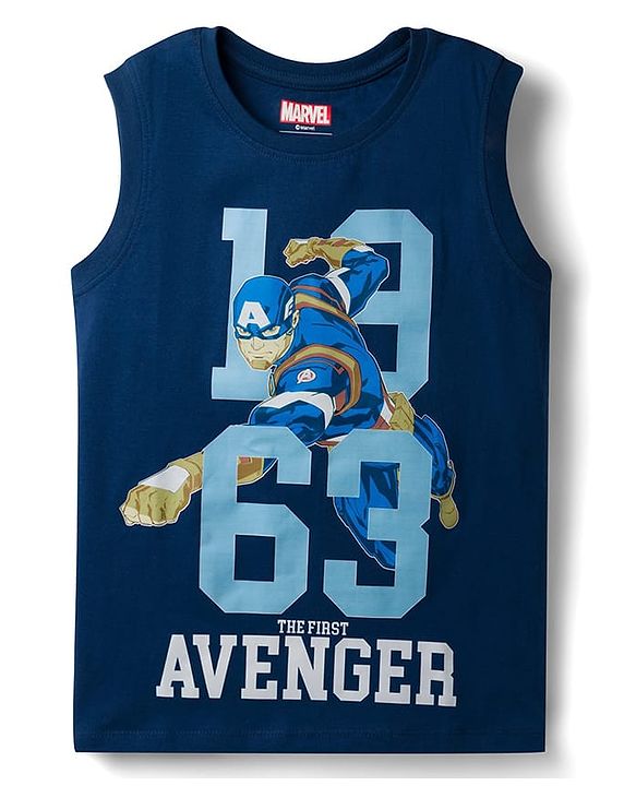 Pine Kids Marvel Single Jersey Knit Sleeveless T-Shirt & Shorts Set with Avengers Graphics - Blue